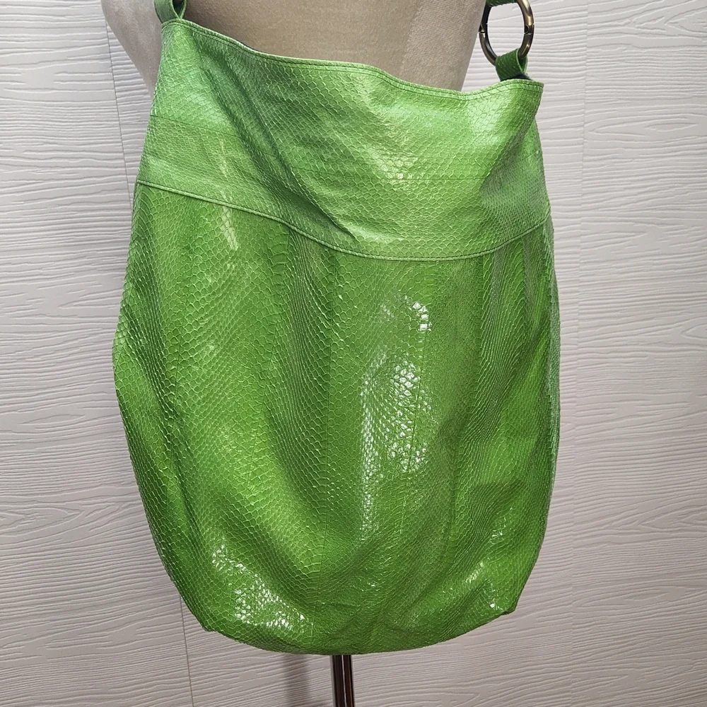Beirn Snakeskin Tote Bag Purse Green Excellent Condition Hardware Retail $450